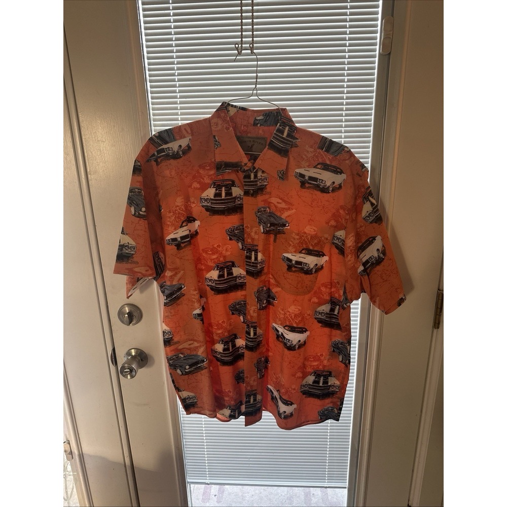 Muscle Cars All Over Print Vintage North River Shirt Mens Orange XXL